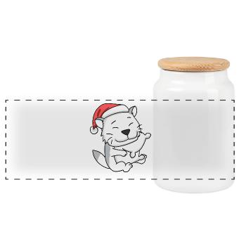 Chat Mignon Burmilla Fatigué Noël - Boîte à biscuits avec couvercle en bois - blanc - Devant