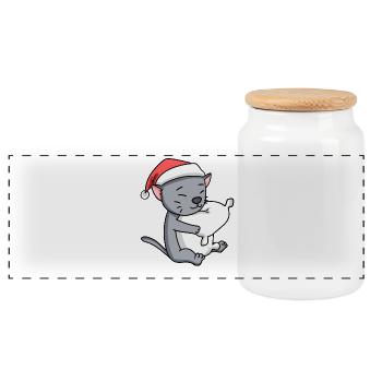 Chat Mignon Korat Chat Fatigué Noël - Boîte à biscuits avec couvercle en bois - blanc - Devant
