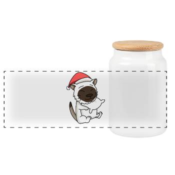 Katze Niedlich Birma-Katze Müde Weihnachten - Panorama Keksdose mit Holzdeckel - Weiß - Vorne