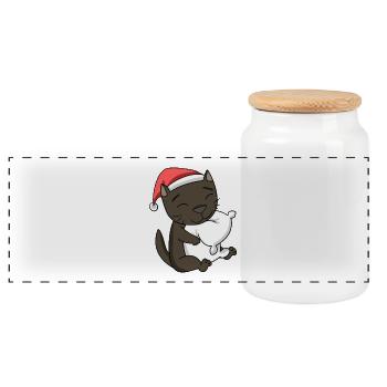 Chat Mignon Havane Chat Fatigué Noël - Boîte à biscuits avec couvercle en bois - blanc - Devant