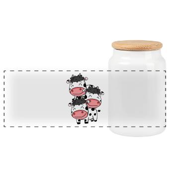 Cute Cows - Cow Motif - Panoramic Cookie Jar with Wooden Lid - white - Front