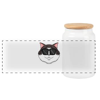 Ragdoll Katze mit Brille - coole Katze - Panorama Keksdose mit Holzdeckel - Weiß - Vorne