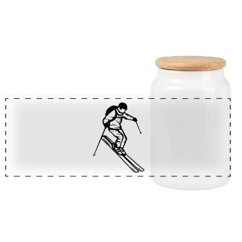 Funny skier - Panoramic Cookie Jar with Wooden Lid - white - Front
