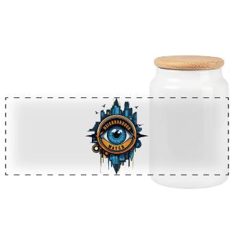 Neighborhood Watch Eye - Panoramic Cookie Jar with Wooden Lid - white - Front