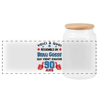 90 ans anniversaire homme cadeau humour drôle - Boîte à biscuits avec couvercle en bois - blanc - Devant