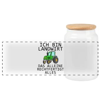 Landwirt Geschenk - Panorama Keksdose mit Holzdeckel - Weiß - Vorne