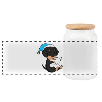 sleeping, tiredness, dog, dog breed, dachshund - Panoramic Cookie Jar with Wooden Lid - white - Front