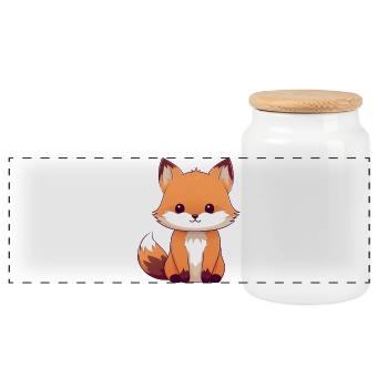 Cute cartoon fox on clothes - Panoramic Cookie Jar with Wooden Lid - white - Front
