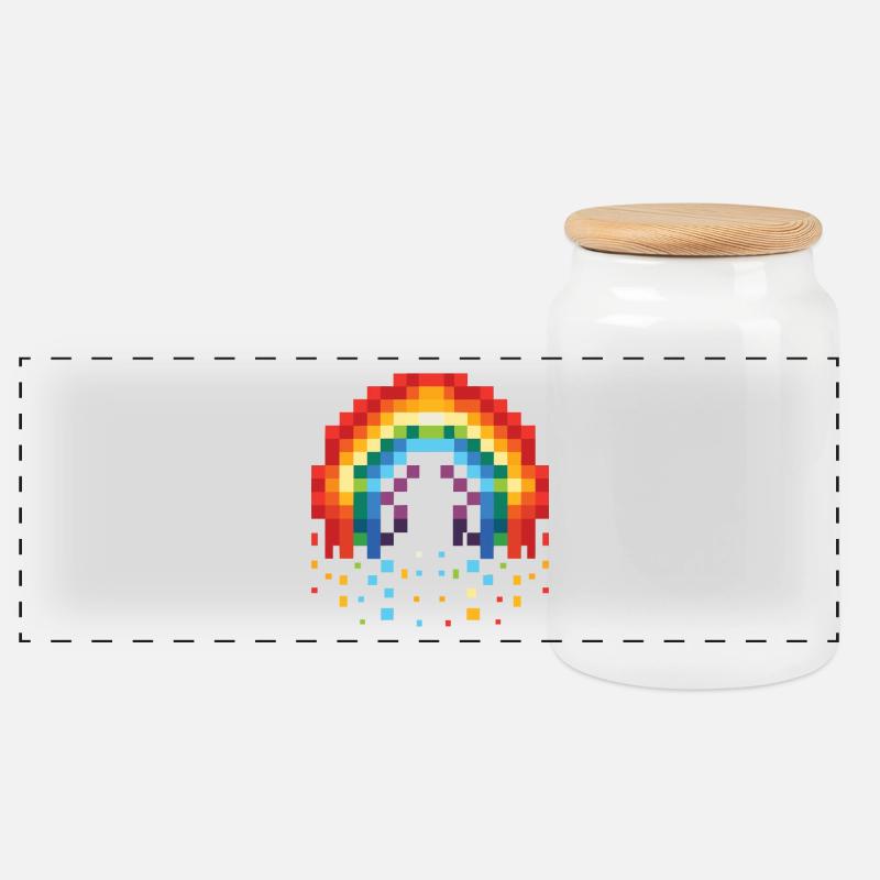 Pixel Art Regenbogen 8-Bit Retro - Panorama Keksdose mit Holzdeckel - Weiß