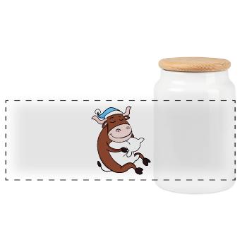 Ox with pillow and sleepy cap - Panoramic Cookie Jar with Wooden Lid - white - Front