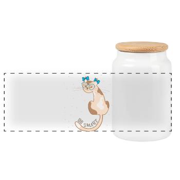 Chat, sois malin - Boîte à biscuits avec couvercle en bois - blanc - Devant