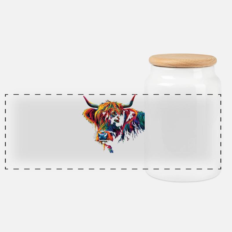 Highland Cow Scottish Highlands Rustic Cattle - Panorama Keksdose mit Holzdeckel - Weiß