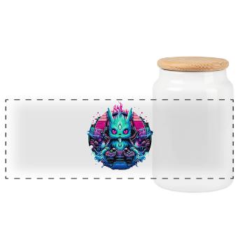 Synthwave Zocker Gaming Alien - Panorama Keksdose mit Holzdeckel - Weiß - Vorne