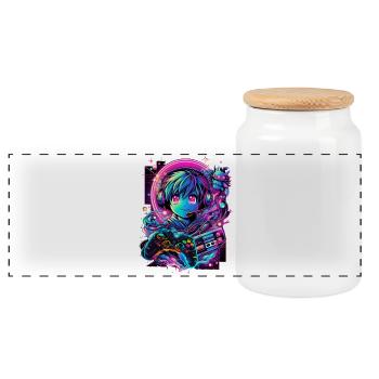 Gamer Controller Anime Synthwave Art - Panorama Keksdose mit Holzdeckel - Weiß - Vorne