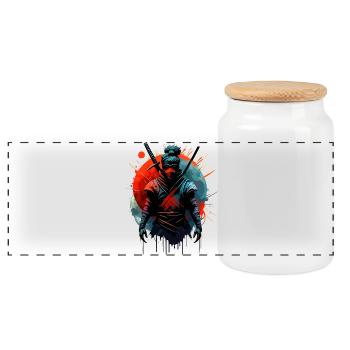 Ninja samouraï japonais - Boîte à biscuits avec couvercle en bois - blanc - Devant