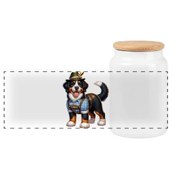 Bernese mountain dog dog Bavaria - Panoramic Cookie Jar with Wooden Lid - white - Front