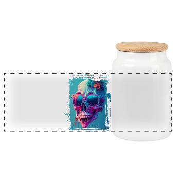Totenkopfdame mit Sonnenbrille - Panorama Keksdose mit Holzdeckel - Weiß - Vorne