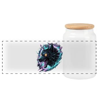 Royal Wolf Synthwave - Boîte à biscuits avec couvercle en bois - blanc - Devant