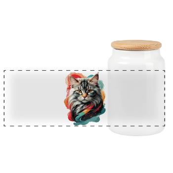 Künstlerische Katze Lebendige Farben - Panorama Keksdose mit Holzdeckel - Weiß - Vorne
