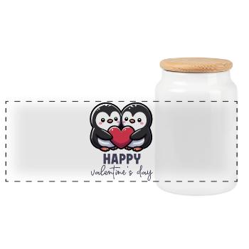 Happy Valentines Day – Süße Pinguine Liebe Herz - Panorama Keksdose mit Holzdeckel - Weiß - Vorne