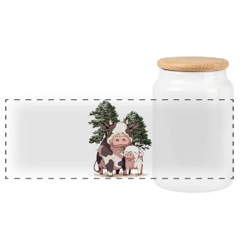 Friends Friendship Cow Pig Animals Together - Panoramic Cookie Jar with Wooden Lid - white - Front
