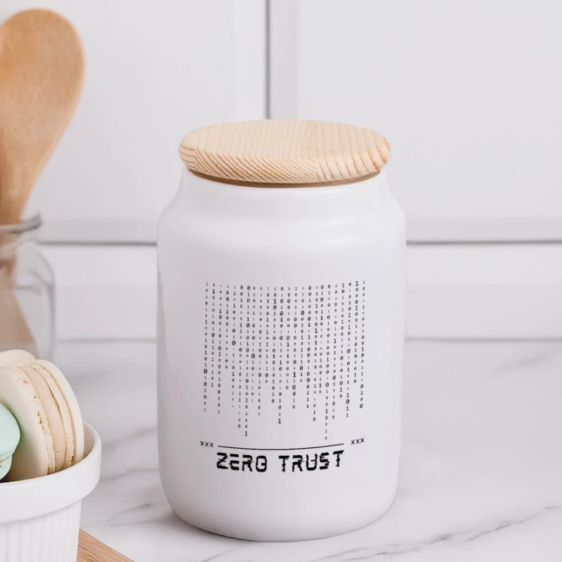 Zero Trust Binary Code Panoramic Cookie Jar with Wooden Lid