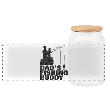 Fishing Angler Father Son Dad's Fishing Buddy - Panoramic Cookie Jar with Wooden Lid - white - Front