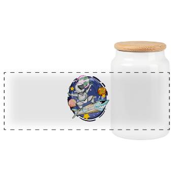 Astronaut in Space - Astronaut Motif for Kids - Panoramic Cookie Jar with Wooden Lid - white - Front