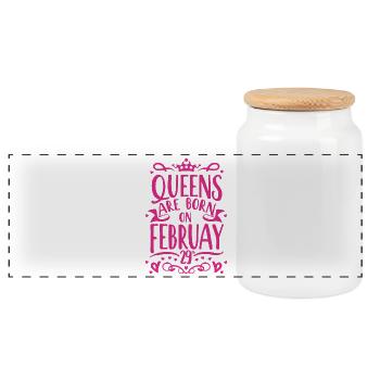 Leap Day Queen February 29 Birthday - Panoramic Cookie Jar with Wooden Lid - white - Front
