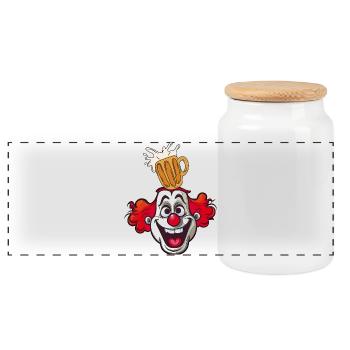 Clown mit Bierglas Splash Karnevalkostüm - Panorama Keksdose mit Holzdeckel - Weiß - Vorne