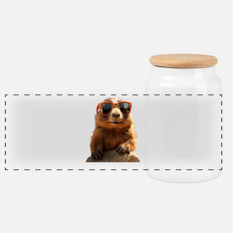Murmeltier mit Sonnenbrille Nagetier Erdhörnchen - Panorama Keksdose mit Holzdeckel - Weiß
