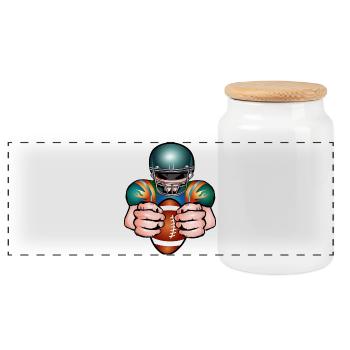 Joueur de football avec casque de football et ballon de match - Boîte à biscuits avec couvercle en bois - blanc - Devant