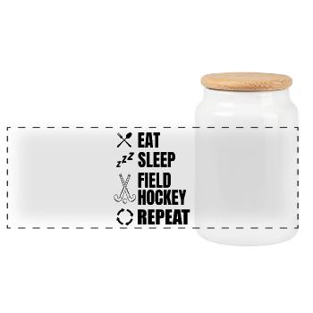 Routine quotidienne du hockey sur gazon - Boîte à biscuits avec couvercle en bois - blanc - Devant