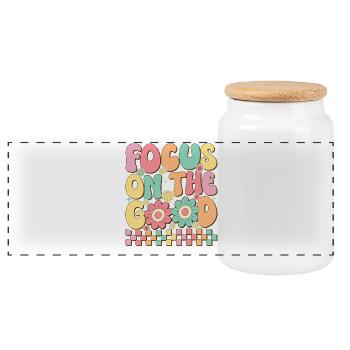 Focus On The Good - Panoramic Cookie Jar with Wooden Lid - white - Front