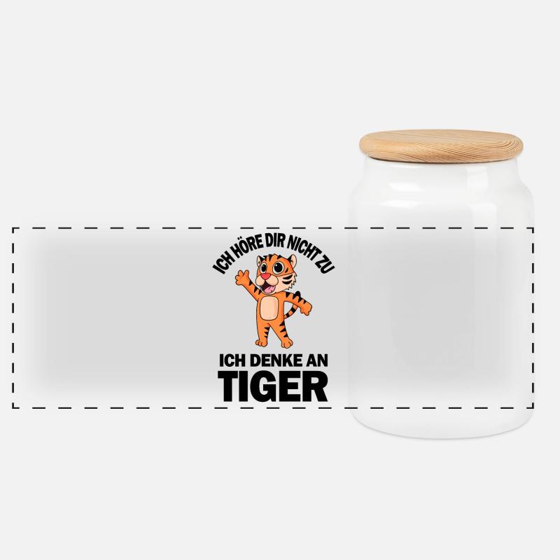 Tiger Spruch - Tiger Sprüche - Panorama Keksdose mit Holzdeckel - Weiß