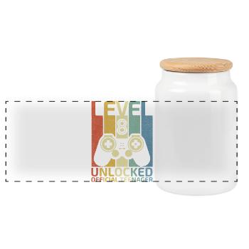 Level 8 Unlocked official teenager - Panoramic Cookie Jar with Wooden Lid - white - Front