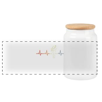 Saxophonist Heart Line ECG - Panoramic Cookie Jar with Wooden Lid - white - Front