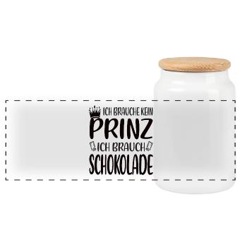 Ich brauche kein Prinz, ich brauche Schokolade - Panorama Keksdose mit Holzdeckel - Weiß - Vorne