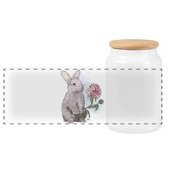 Veganuary 2024 Kaninchen - Panorama Keksdose mit Holzdeckel - Weiß - Vorne