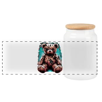 Vintage Teddybär Kuschelbär - Panorama Keksdose mit Holzdeckel - Weiß - Vorne
