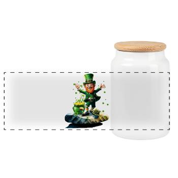 Drôle d’elfe heureux avec arc-en-ciel en arrière-plan. - Boîte à biscuits avec couvercle en bois - blanc - Devant