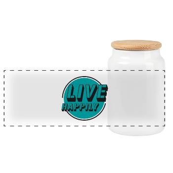 Live Happily Retro Kreis - Panorama Keksdose mit Holzdeckel - Weiß - Vorne
