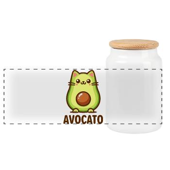 Avocato - Das süße Katzen-Avocado Shirt - Panorama Keksdose mit Holzdeckel - Weiß - Vorne