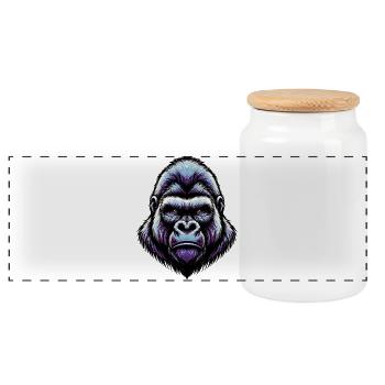 Gorilla - Panoramic Cookie Jar with Wooden Lid - white - Front