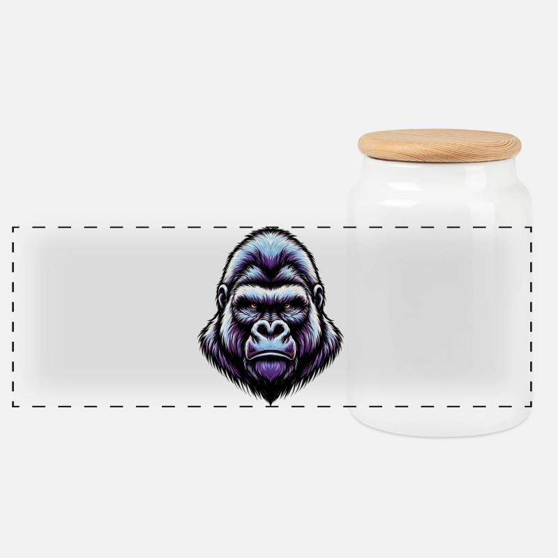 Gorilla - Panorama Keksdose mit Holzdeckel - Weiß