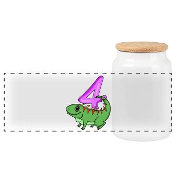 4th Birthday Motif Iguana - Four Years Old - Panoramic Cookie Jar with Wooden Lid - white - Front