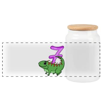 7. Geburtstag Motiv Iguana - sieben Jahre alt - Panorama Keksdose mit Holzdeckel - Weiß - Vorne