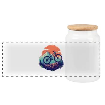 Mountain biking - Panoramic Cookie Jar with Wooden Lid - white - Front