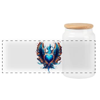 Coeur bleu mystique en flammes Cœur de phénix - Boîte à biscuits avec couvercle en bois - blanc - Devant