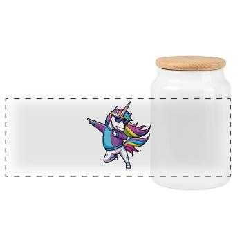 Illustration de danseuse de licorne arc-en-ciel - Boîte à biscuits avec couvercle en bois - blanc - Devant